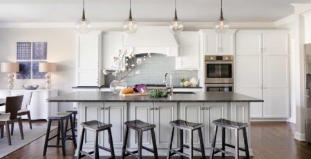 Mission Hills Kansas Kitchen Simply White Glass Pendants Black Countertop